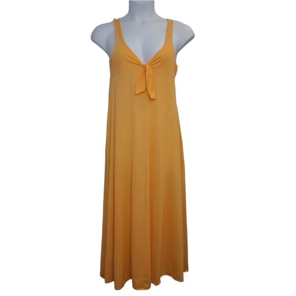 VINTAGE 80s orange sherbet tie front maxi night gown dress M - Picture 1 of 14
